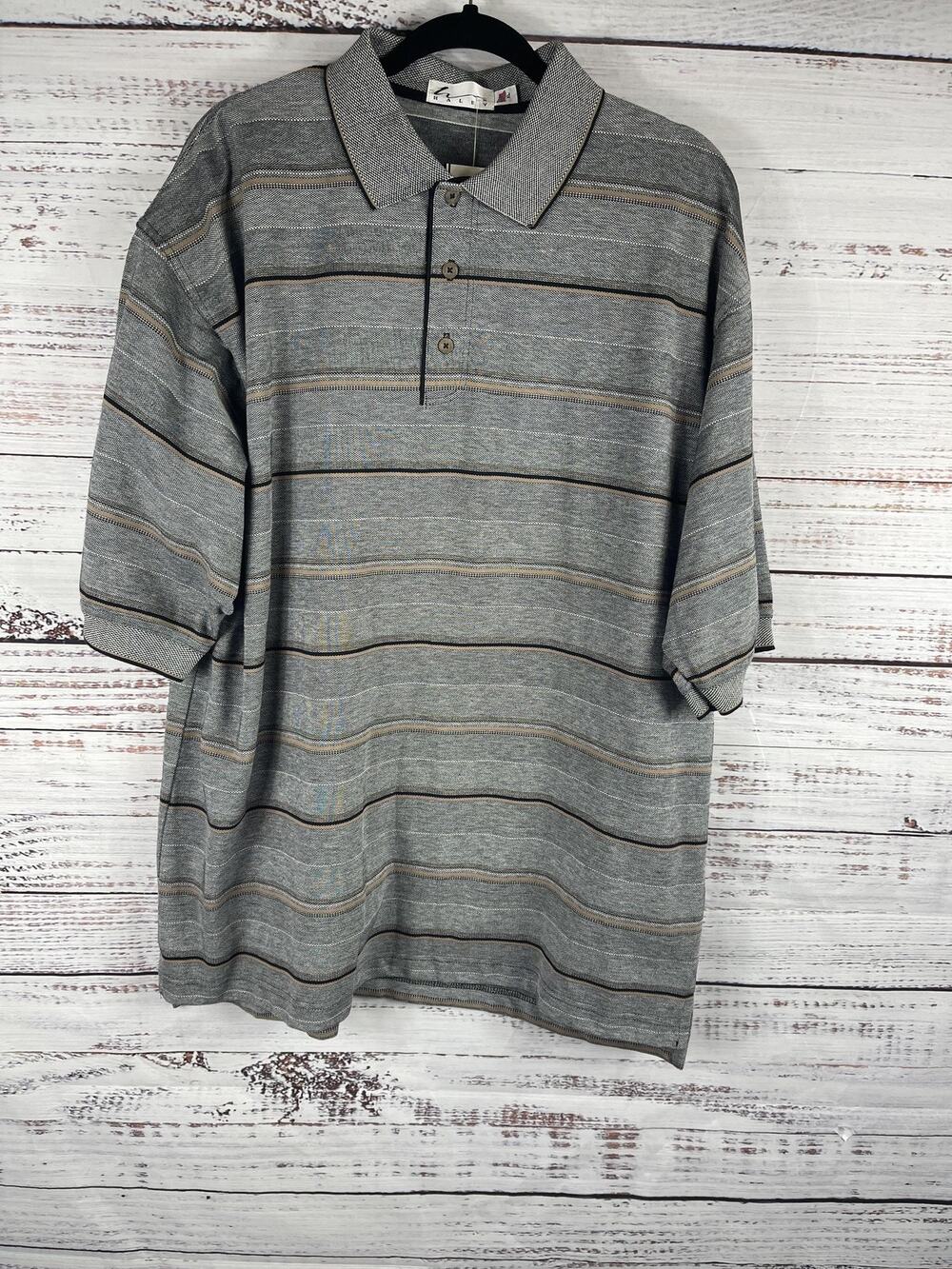Haley Polo Shirt Men's SZ XL Gray Black Striped Short Sleeve USA Classic Casual